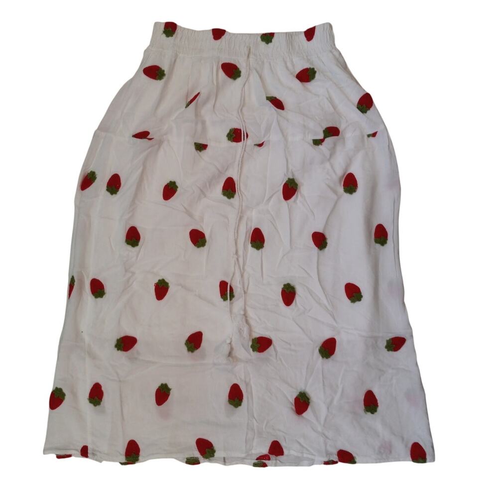 Ana Rose white strawberry embroidered elastic waist midi skirt SIZE S‎